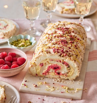 Pistachio, passionfruit and raspberry pavlova