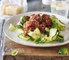 Meatballs served with courgette ribbons Meatballs served with courgette ribbons